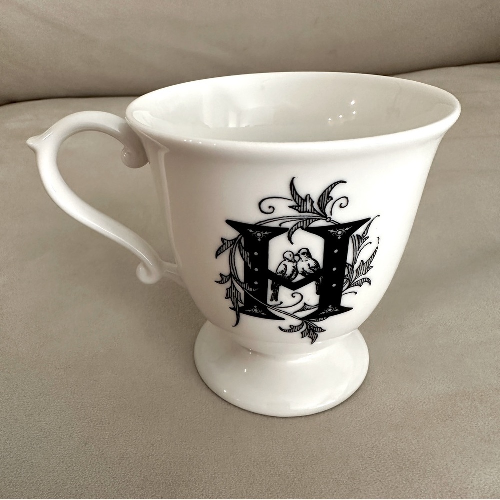 Anthropologie “H” Monogram Initial and Lovebirds Coffee Mug